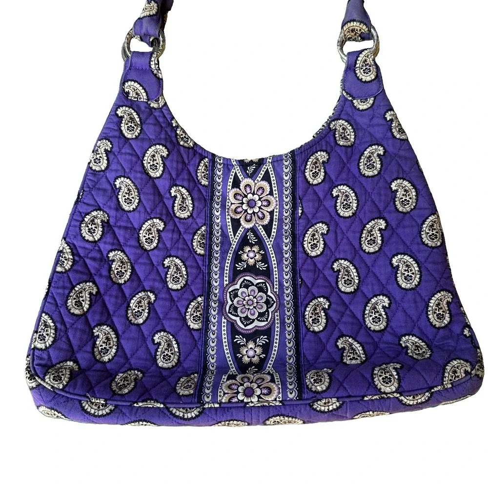 Vera Bradley Simply Violet Flower Paisley Shoulder Bag 15 Inch Hobo Zip Pocket